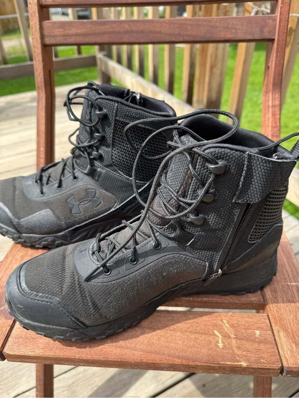 Under Armour Tactical Boots Men’s 9.5 Black Side Zip Duty Hiking Combat - Picture 4 of 7